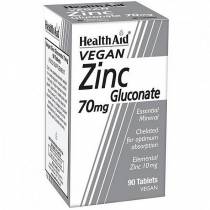 Health Aid Zinc Gluconate 70mg - Ψευδάργυρος Γλυκονικός 70mg, 90Tabs